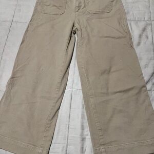 LOFT Khaki Wide-Leg Trousers